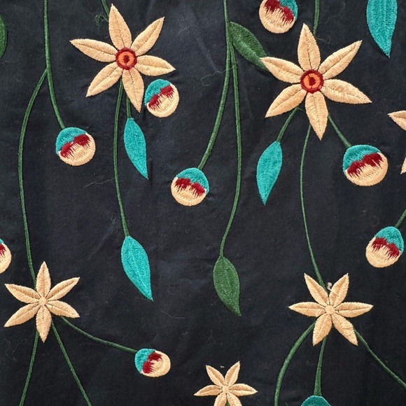 Jaspal M navy sleeveless dress with embroidered florals drop waist ruffled hem - Picture 3 of 5